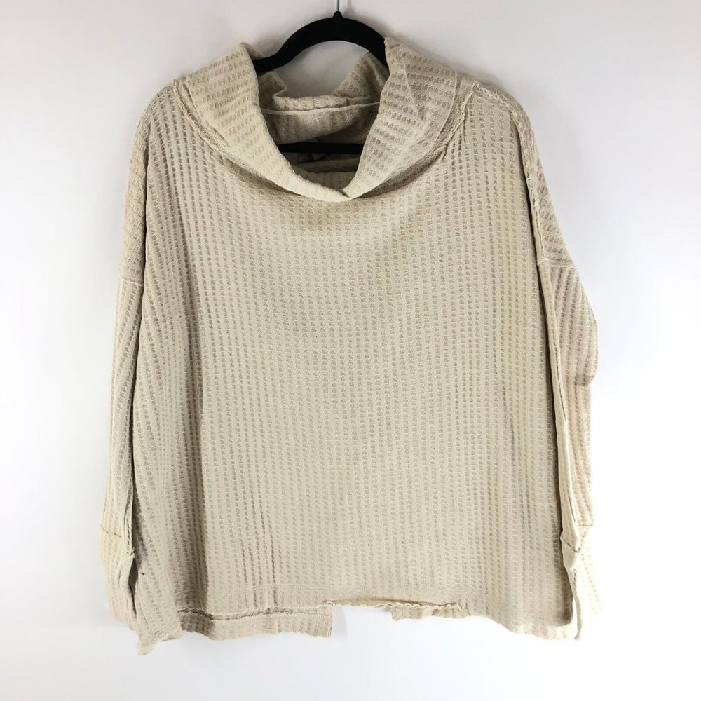 Free People Juicy Long Sleeve Top Cowl Neck Thermal Oversize Stone Cold Beige XS - Picture 3 of 5